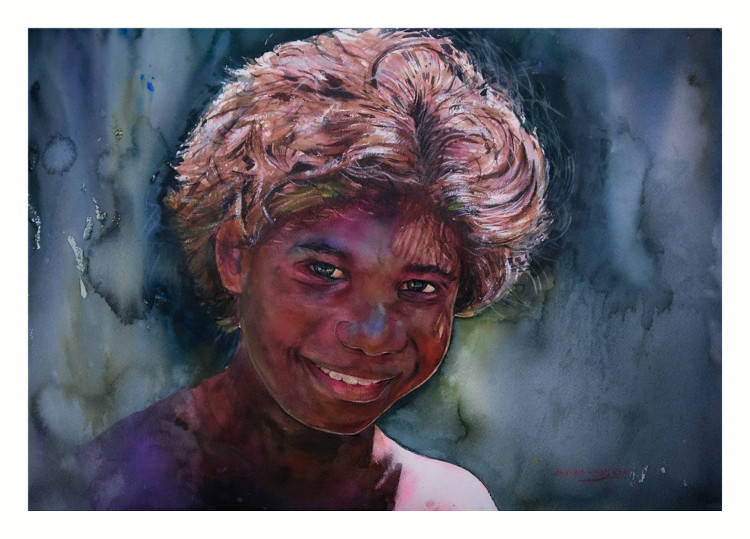 A Portrait of an innocent boy smiling by Bikram Wanem.